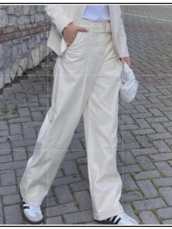 Zara Pants - Zara Cream High Waist Cotton Pants Trousers with Belt Womens Medium